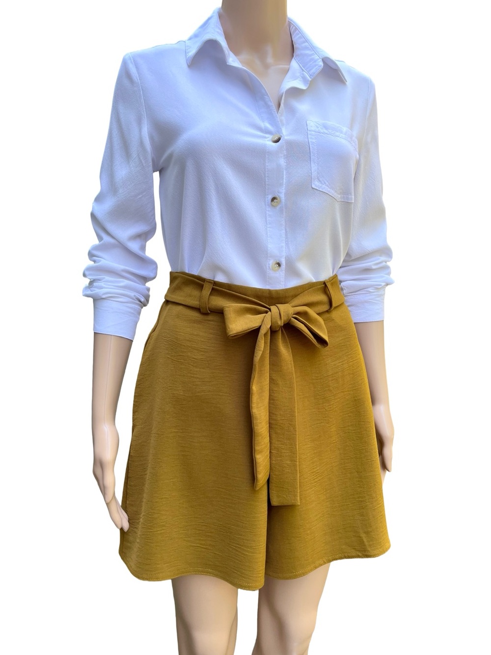Zara Mustard High Rise Tie Waist Flowy Shorts M